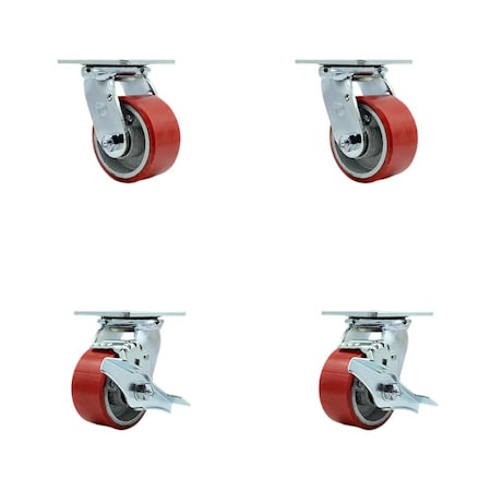 Service Caster Tool Box Caster Wheel Set 4'' Red Poly on Cast Iron Swivel Casters, 4PK TOOL-SCC-30CS420-PUB-RS-2-TLB-2
